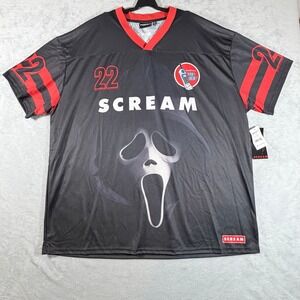 Scream Ghostface Mens Mesh Soccer Jersey Black Red Sublimated Shirt 2XL NWT